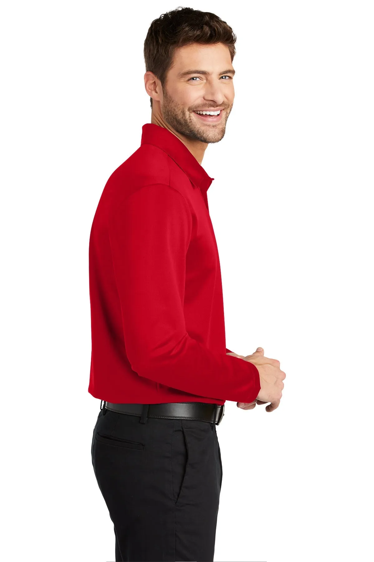 Port Authority Silk Touch Performance Custom Long Sleeve Polos, Red