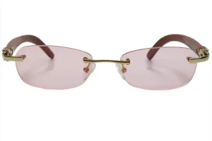 Porta Romana 1950 GOLD & WOOD Vintage Rimless Luxury Italy Sunglasses