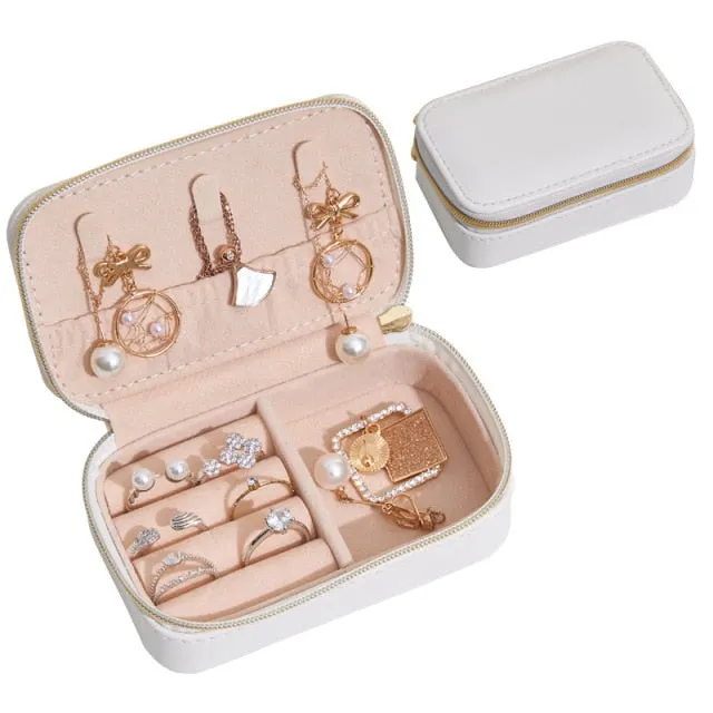 Portable Leather JewelryTravel Case Organizer