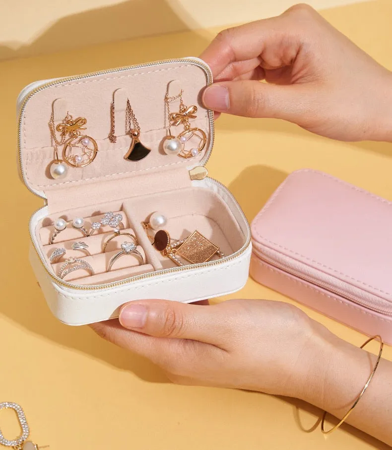 Portable Leather JewelryTravel Case Organizer