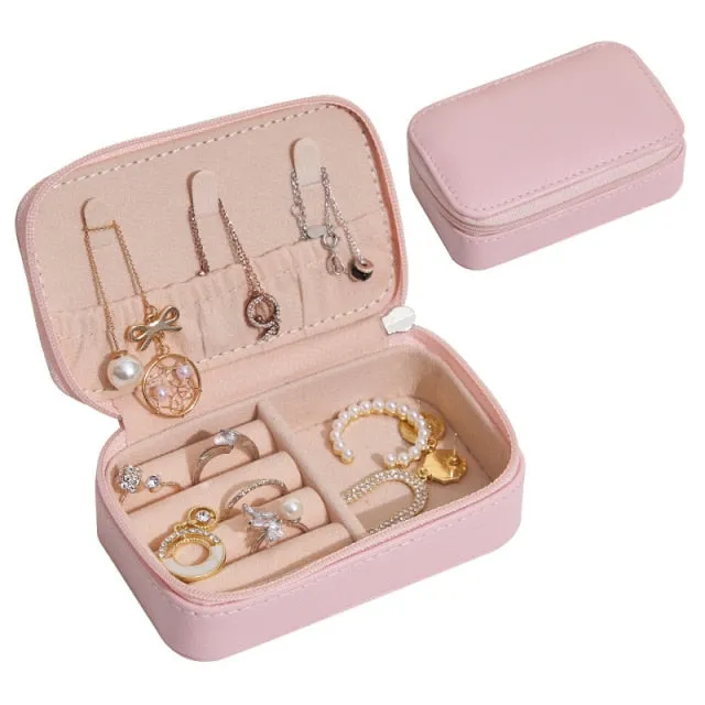 Portable Leather JewelryTravel Case Organizer