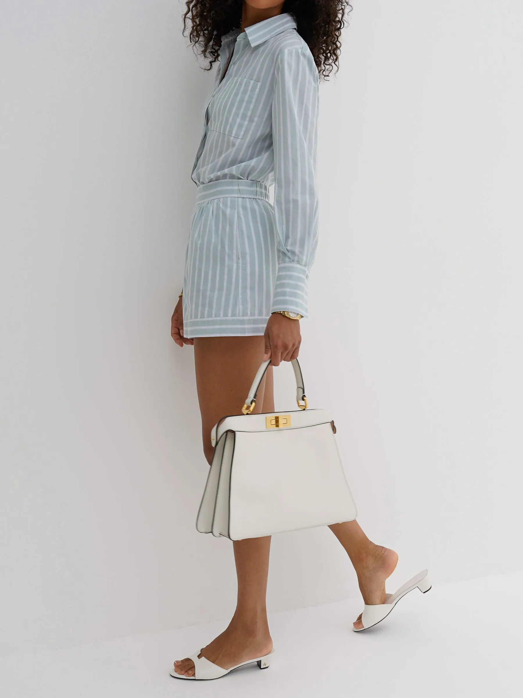 Portia Cotton Classic Stripe Day Shorts | Sage