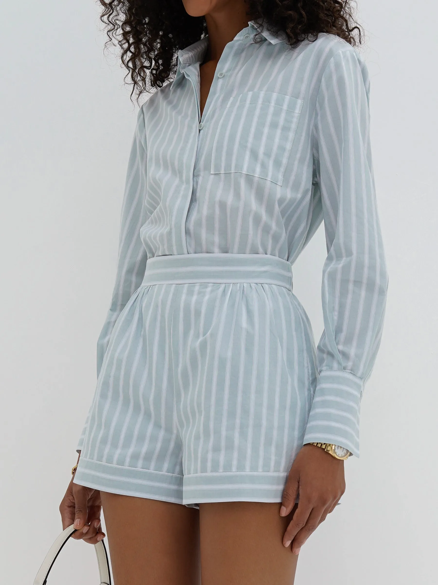 Portia Cotton Classic Stripe Day Shorts | Sage