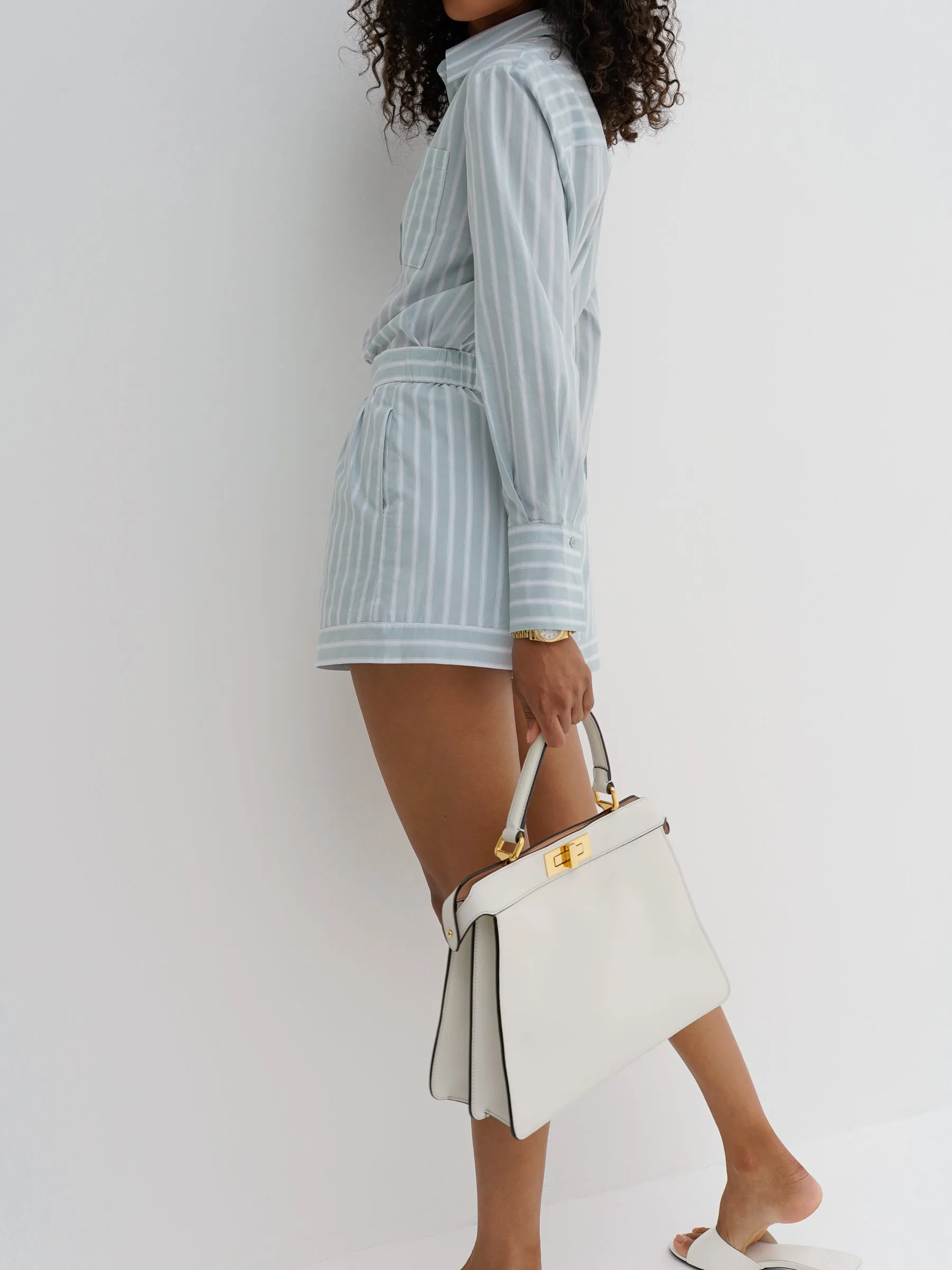 Portia Cotton Classic Stripe Day Shorts | Sage