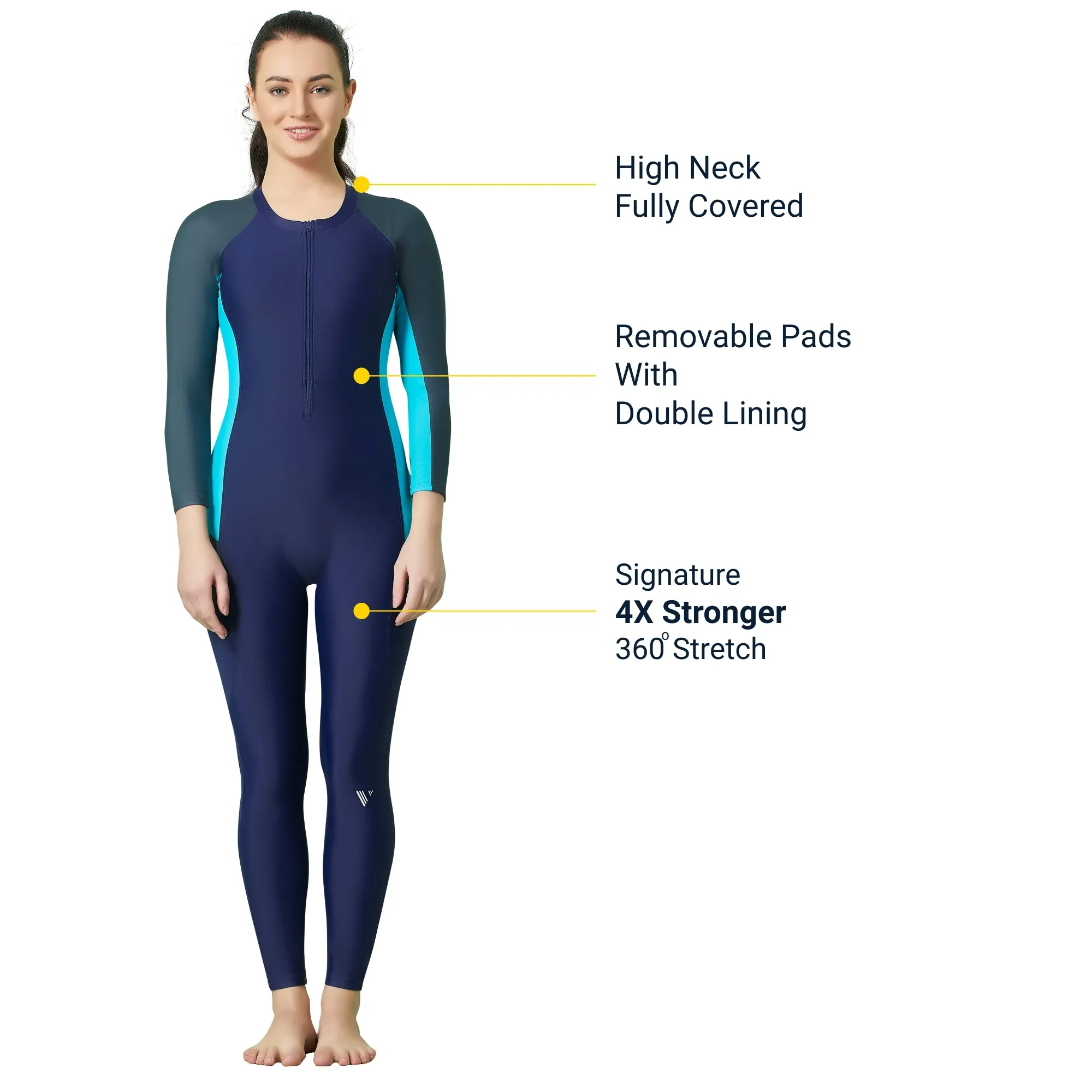 Power Block Women's PADDED SWIM SUIT (Full)  (Sun Protected and Chlorine Tested)