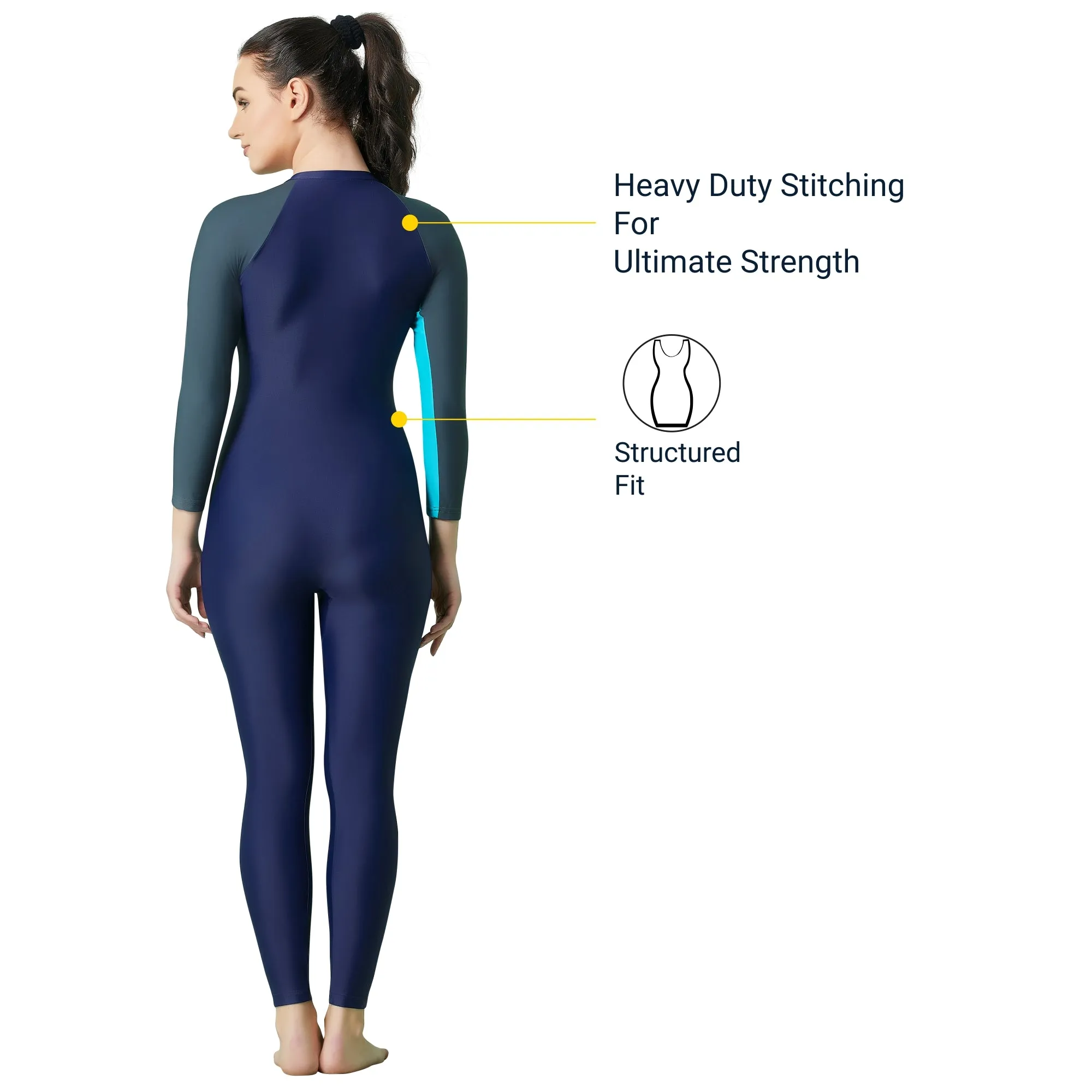 Power Block Women's PADDED SWIM SUIT (Full)  (Sun Protected and Chlorine Tested)