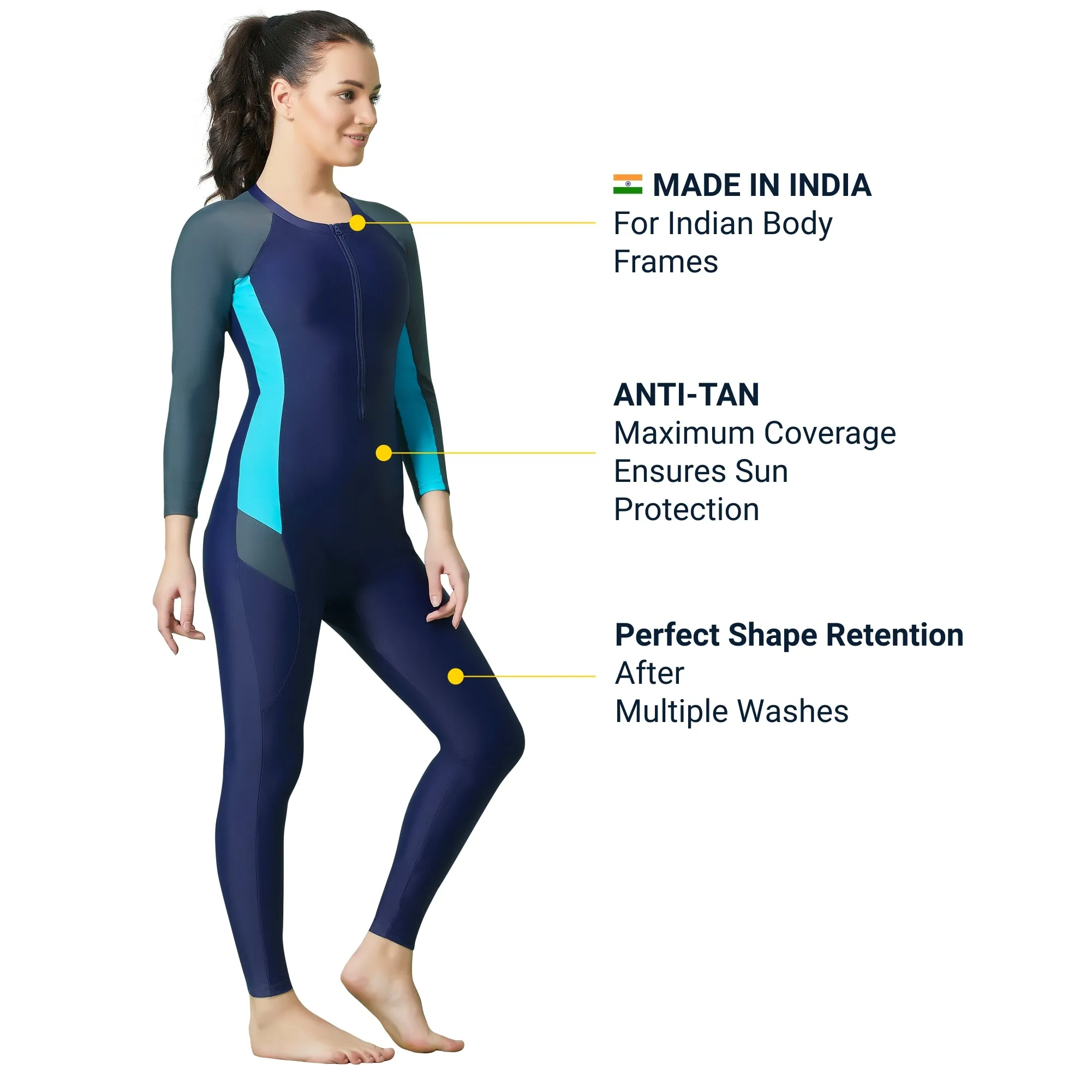 Power Block Women's PADDED SWIM SUIT (Full)  (Sun Protected and Chlorine Tested)