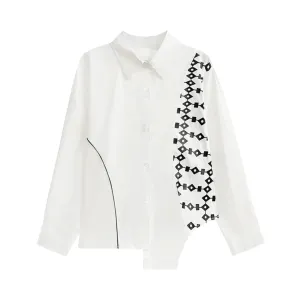 Pre Order:  Asymmetrical Hem Geometric Print Shirt