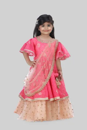 Pre-Order:  Bandhni Printed Layered Anarkali With Attached Dupatta