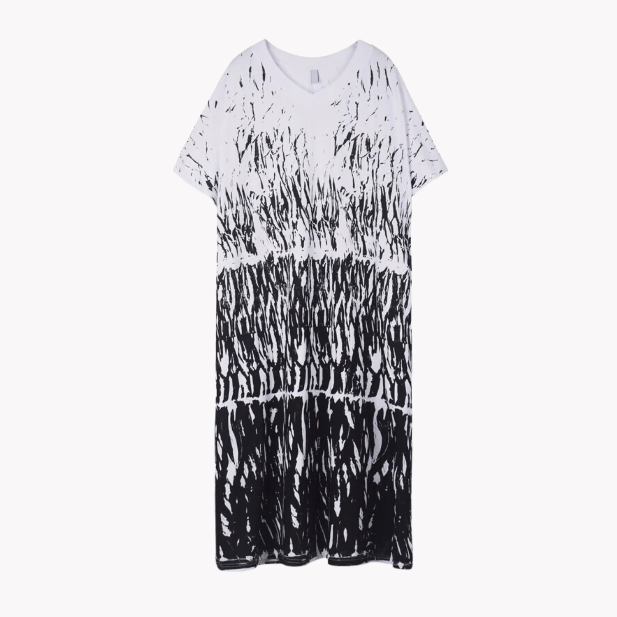 Pre Order:  Black and White Spatter V-Neck Dress