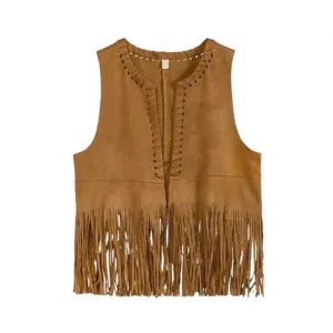 Pre Order:  V-Neck Tassel Leather Vest