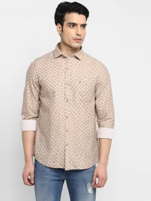 Printed Beige Slim Fit Casual Shirt For Men