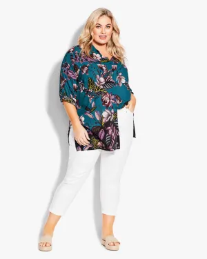Printed Popover Blouse | Azure Blue / Ivory