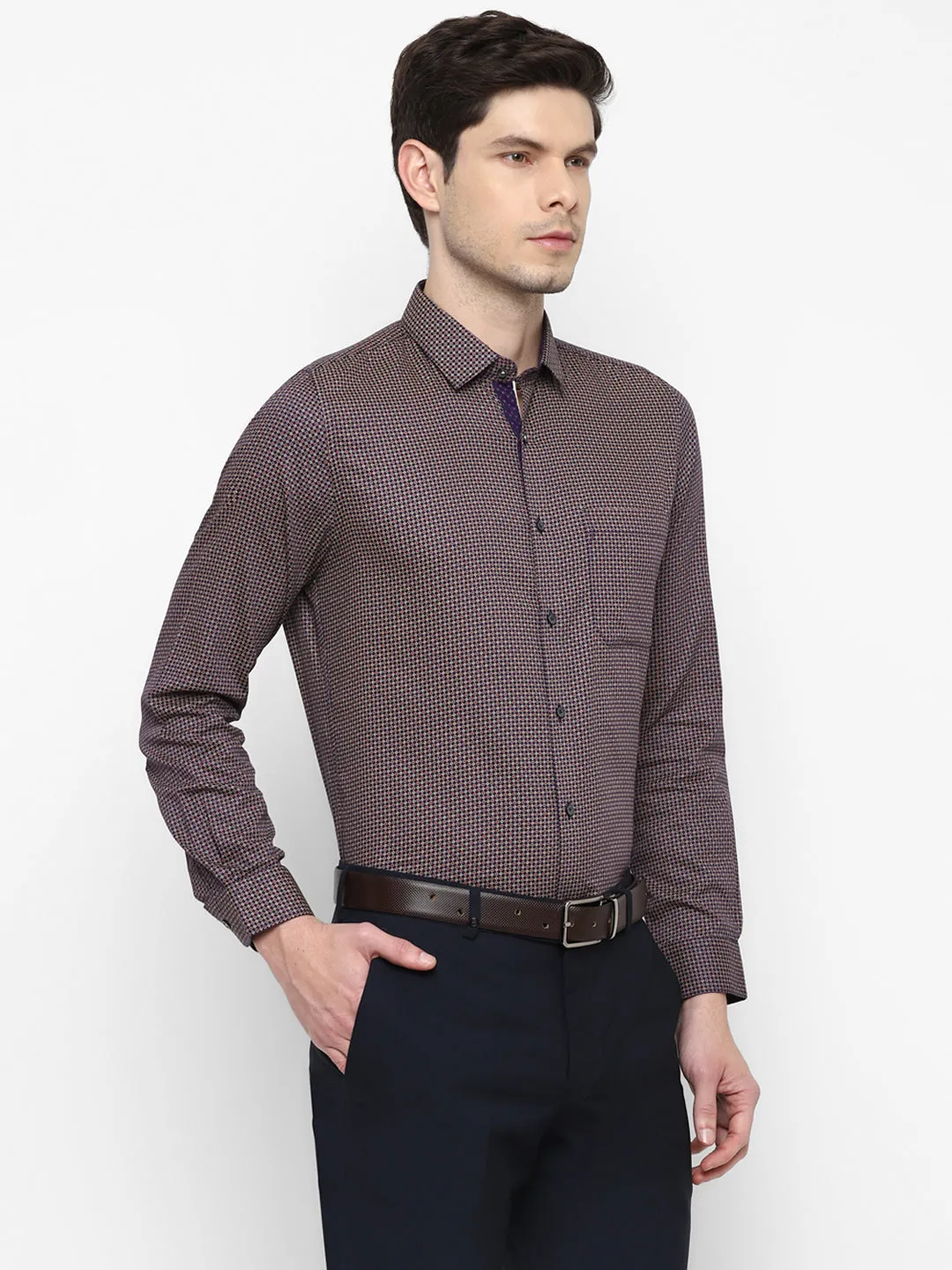 Printed Purple Slim Fit Formal Shirt