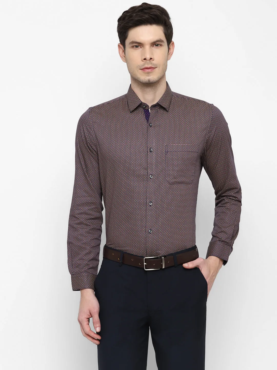 Printed Purple Slim Fit Formal Shirt