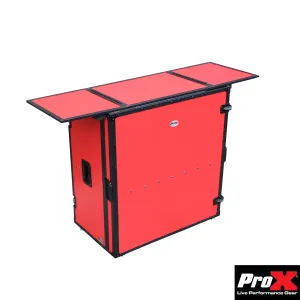 ProX XS-DJSTNRB Transformer Series DJ Folding Workstation Table - Fold Away W-Wheels | Black on Red