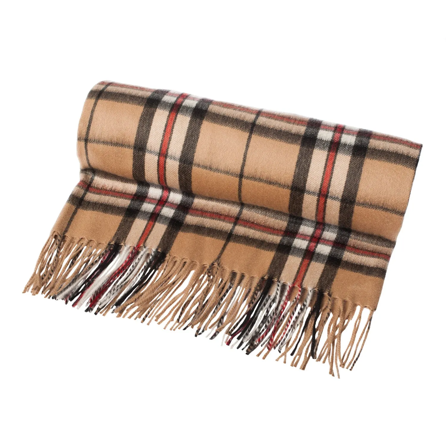 Pure Cashmere Tartan Blanket Thomson Camel