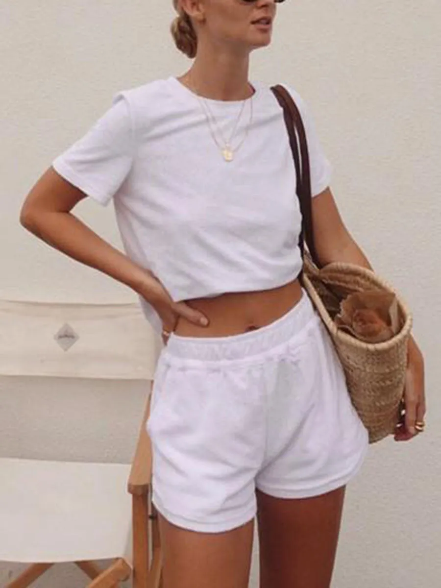 Pure Color Comfortable Short Sleeve Pocket Suit