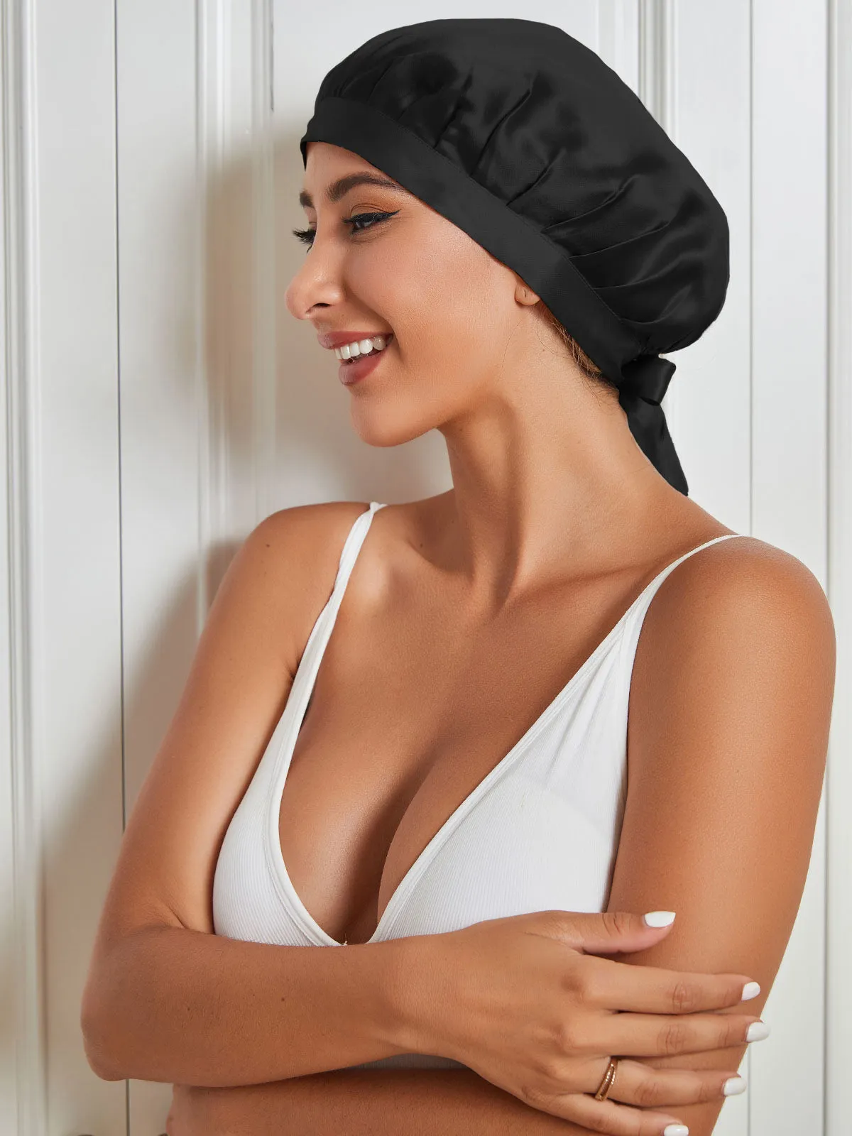 Pure Silk Hair Cap with Ribbons