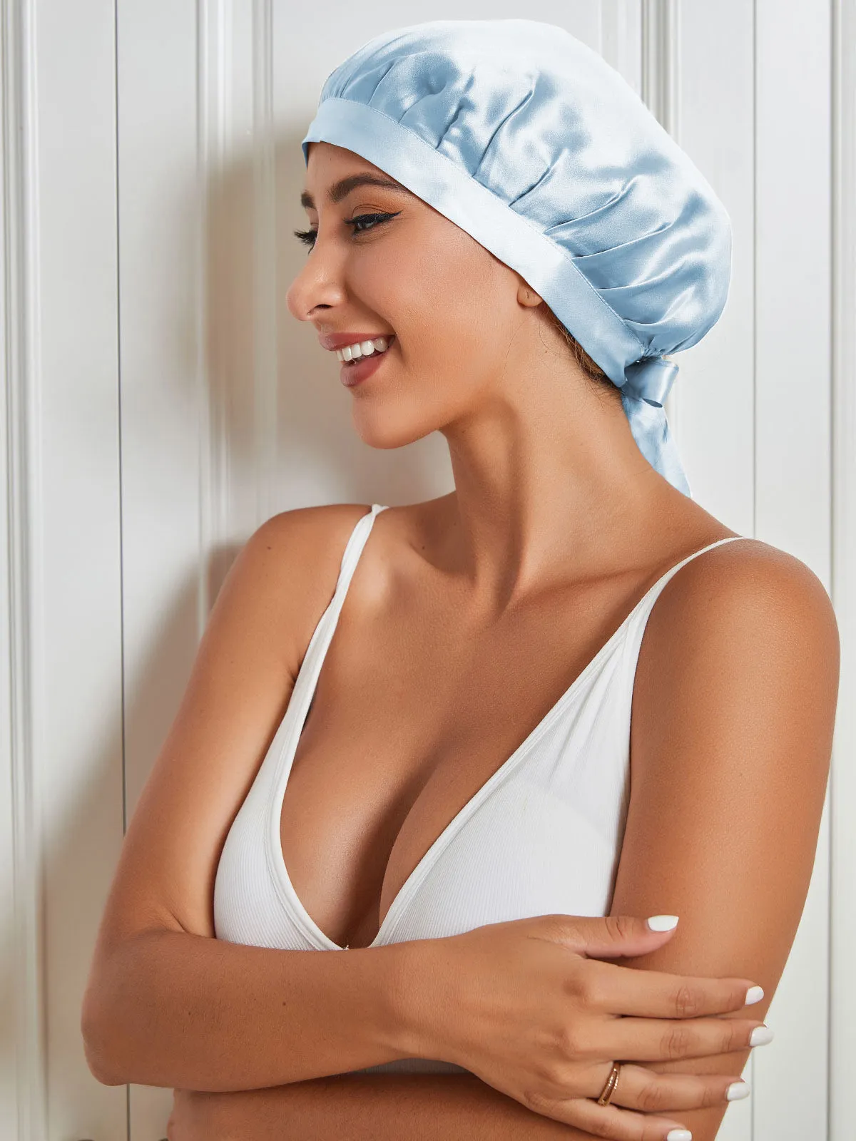 Pure Silk Hair Cap with Ribbons