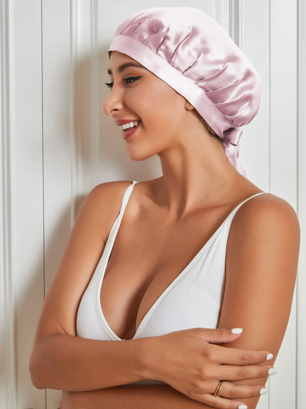 Pure Silk Hair Cap with Ribbons