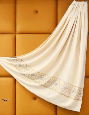 Pure White Men Embroidery Pashmina Shawl 8104
