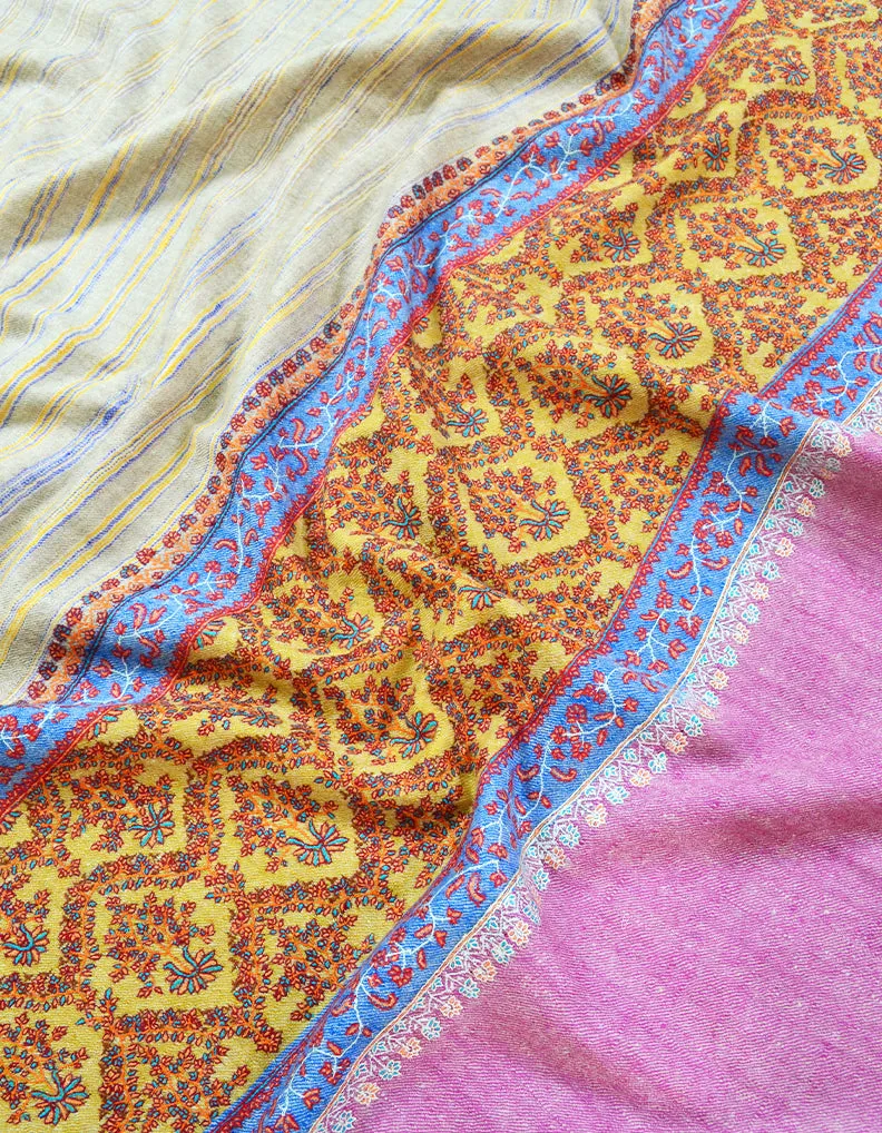 Purple and Yellow Embroidery Pashmina Shawl 7376