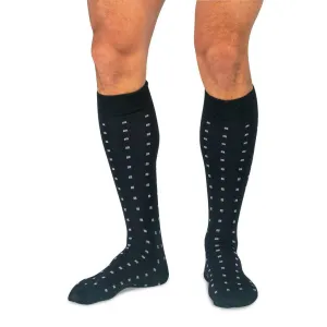 Purple Square Knots on Black Merino Wool Over the Calf Dress Socks