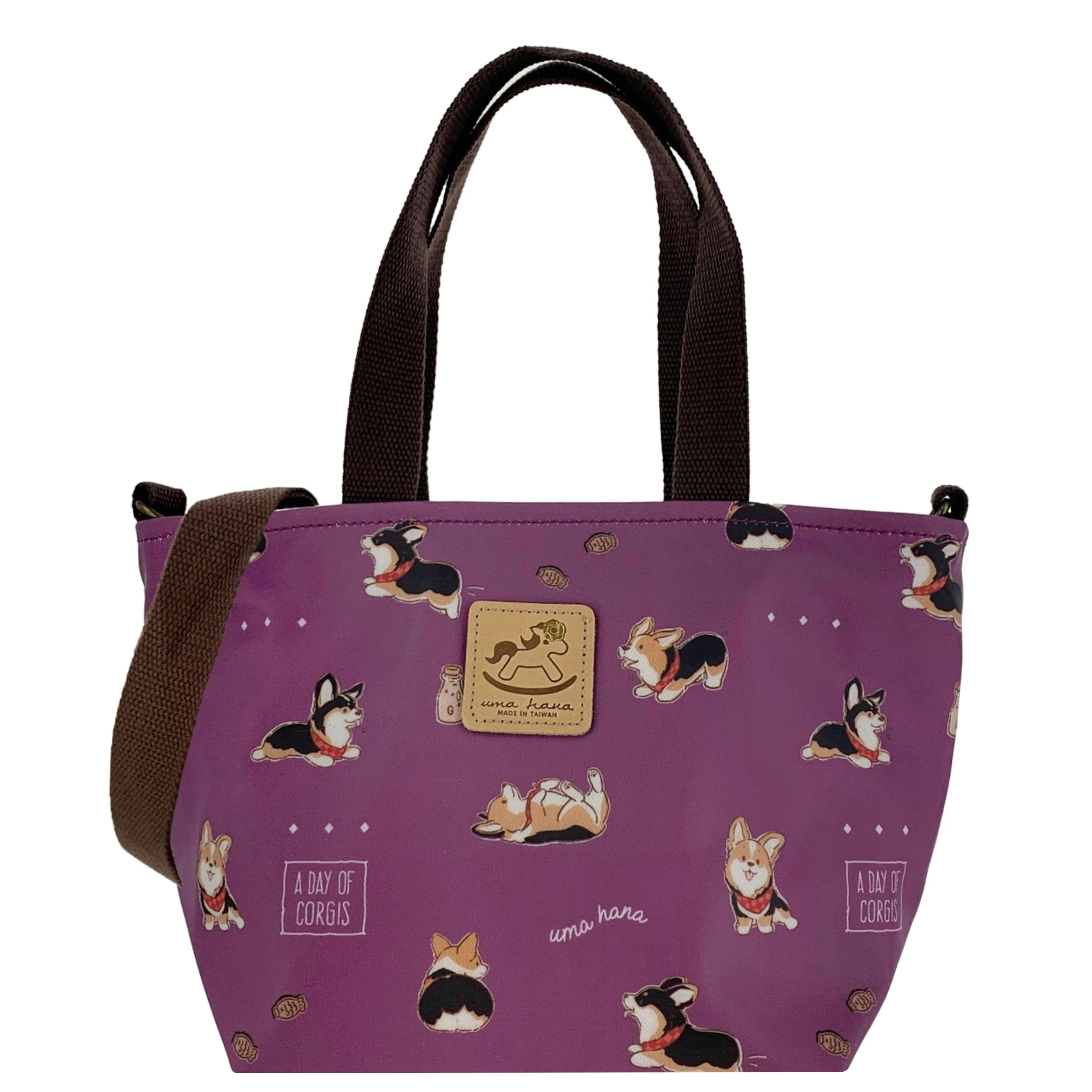 Purple Tricolor Corgi Mini Travel Tote
