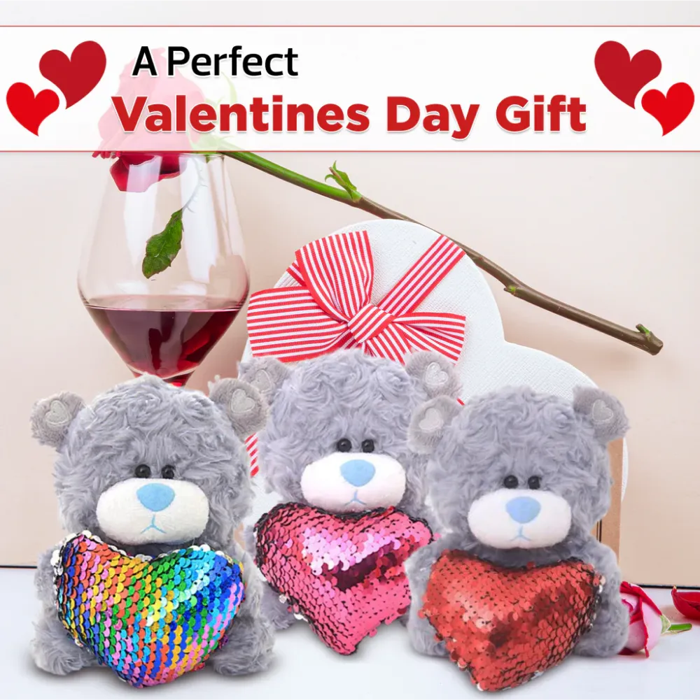 Qbeba Bears with Sequin Heart  6"