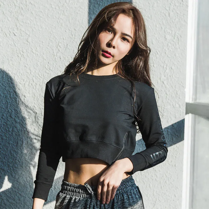 Quick Dry Side Zipper Crop Top Long Sleeve Shirt