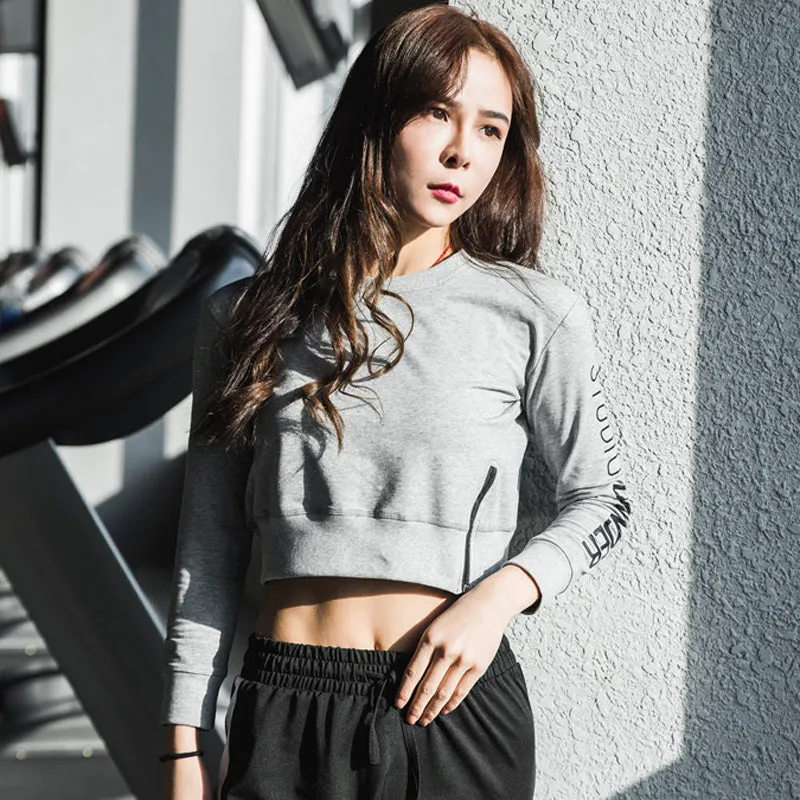 Quick Dry Side Zipper Crop Top Long Sleeve Shirt
