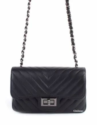 Quilted Diagonal Design Italian Shoulderbag