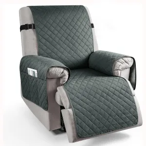 Quilted Recliner Chair Cover With Side Pockets for 1 Seater Sofa, Dark Grey