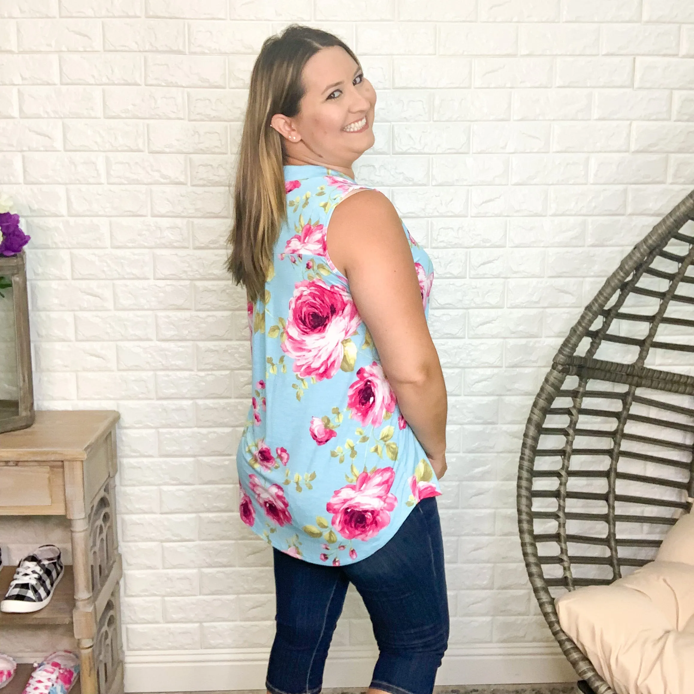 "Balance" Floral Split Neck Tank