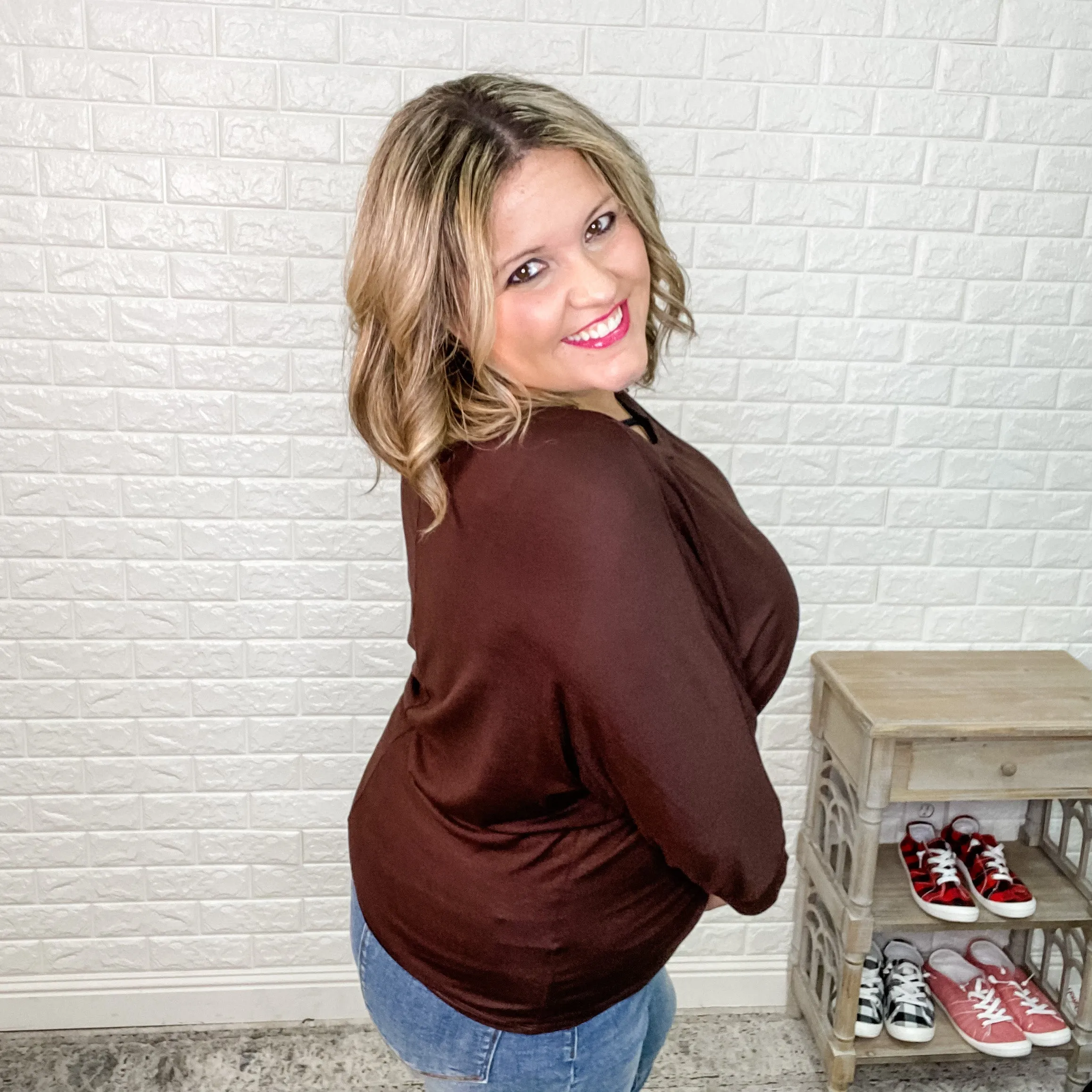 "Beverly" 3/4 Sleeve Dolman (Brown)