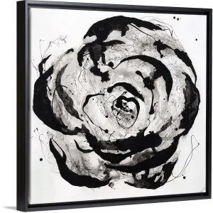 "Black and White Bloom I" Black Float Frame Canvas Art