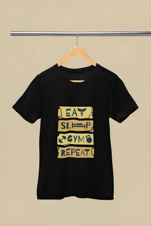 "Eat, Sleep, Gym, Repeat" Printed Gym T-Shirt for Active Workouts
