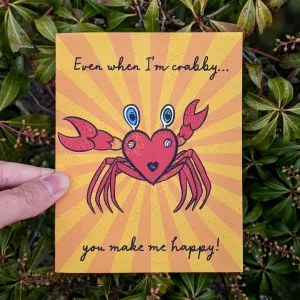"Happy Crabee" Crab Valentine's Day Card, Recycled Anniversary Card