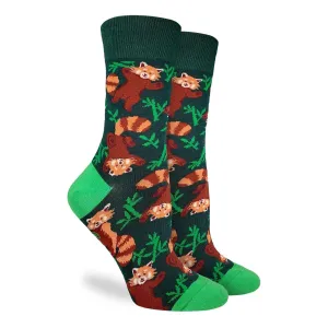 "Playful Red Pandas" Cotton Crew Socks by Good Luck Sock - Medium