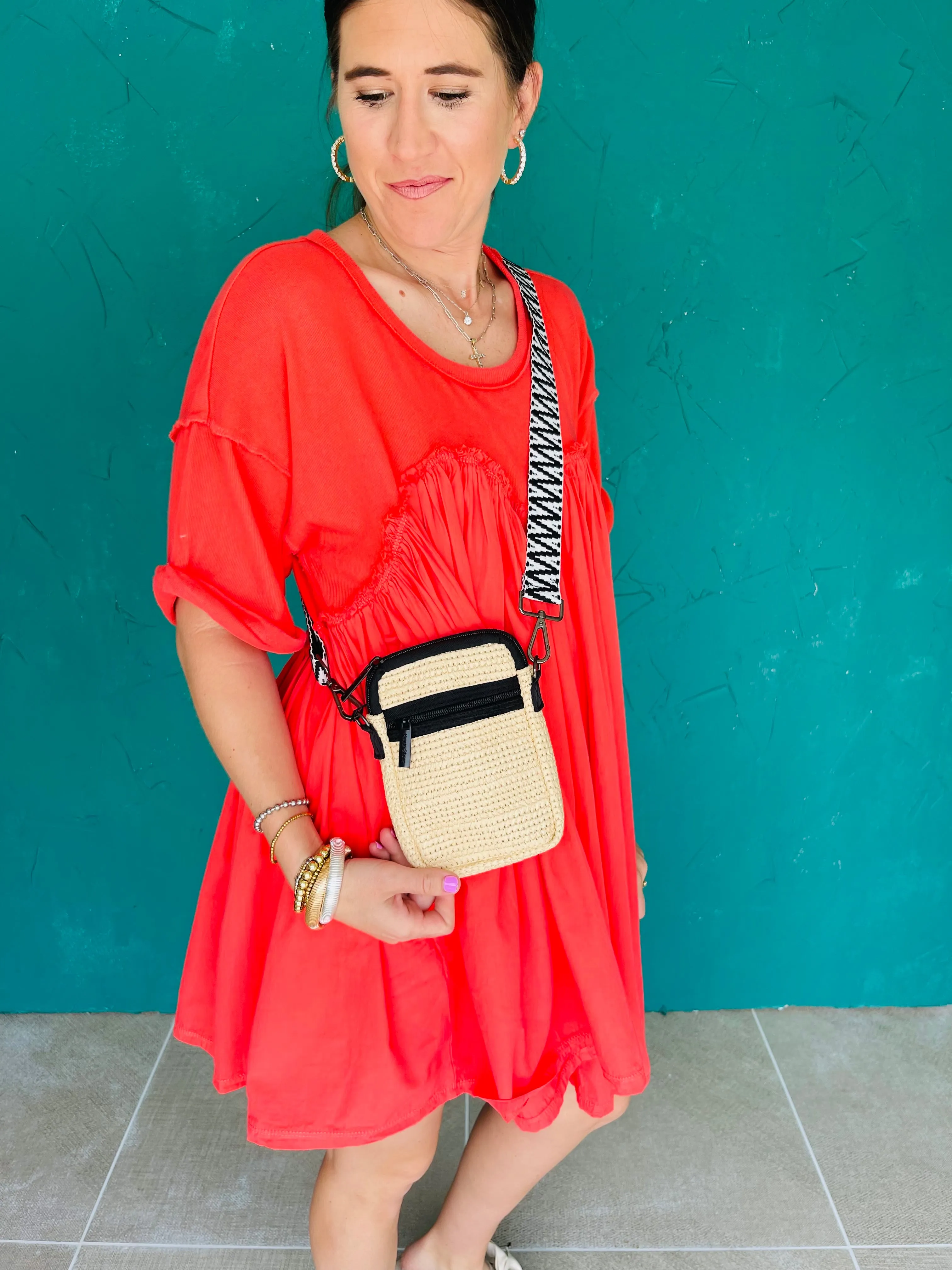 Raffia Crossbody W/Black Trim