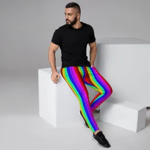 Rainbow Stripe Men's Joggers, Gay Pride Colorful Casual Rave Festival Sweatpants-Made in EU