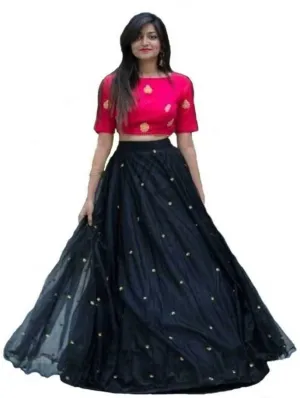 Ramcrupa Creation Women's soft net fashion Lehengha Choli(Free Size) (Black)