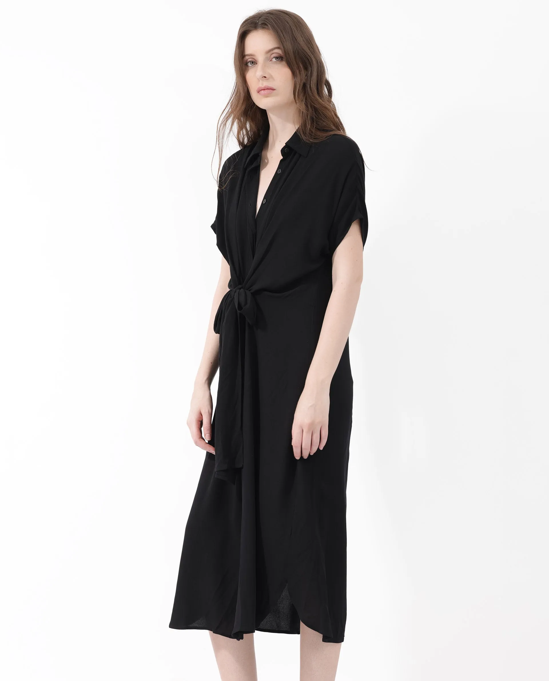 Rareism Womens Ella Black Dress Short Sleeve Solid