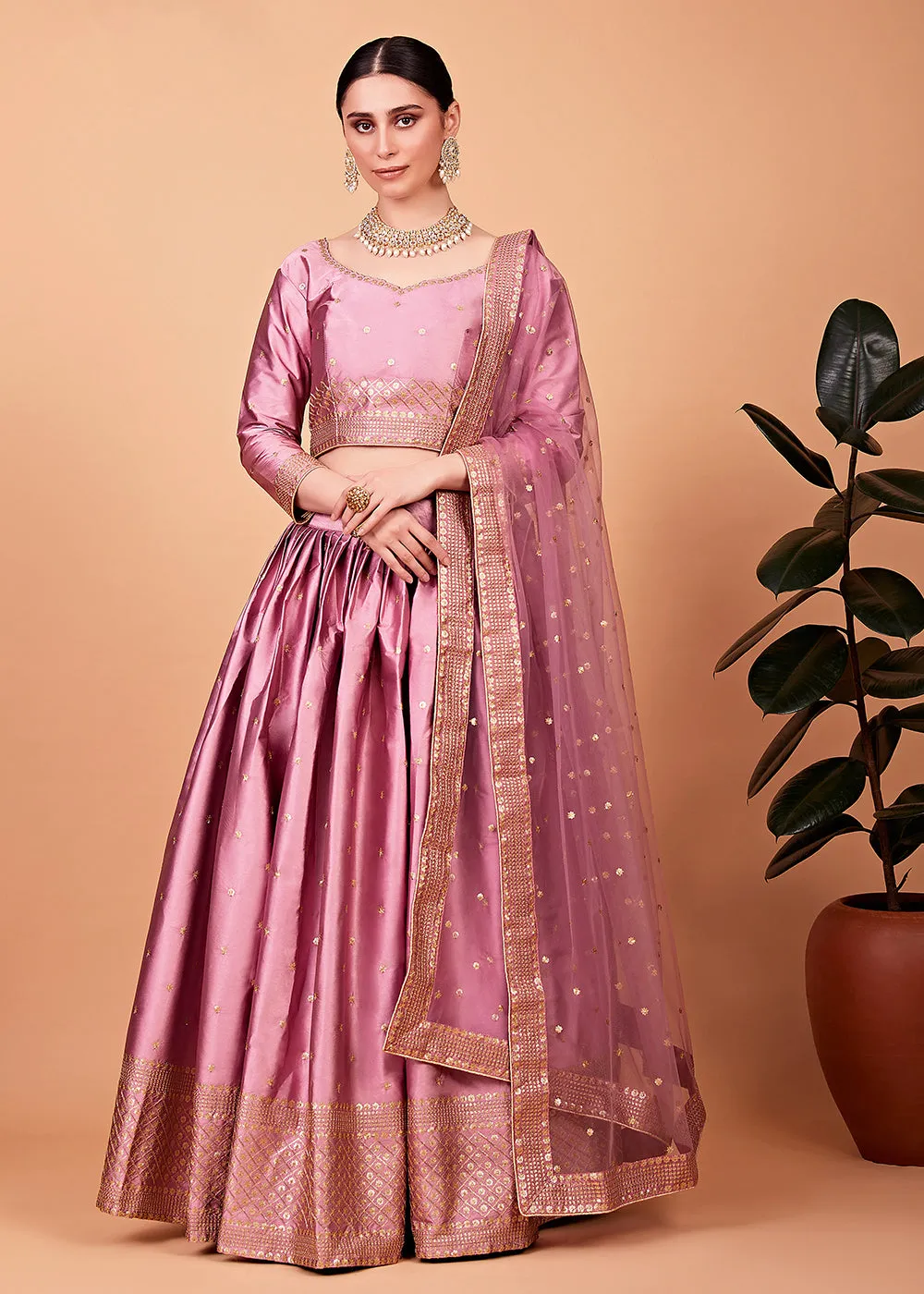 Ravishing Baby Pink Multi Thread & Sequins Bridesmaid Lehenga