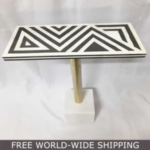 Real Bone Inlay Designer Rectangular Table Top With Stand Black