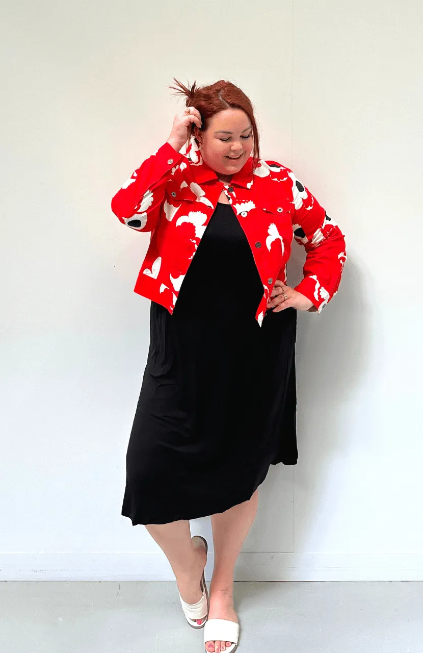 'REBEL' Stretch Linen Plus Size Jacket - Abstract Rose