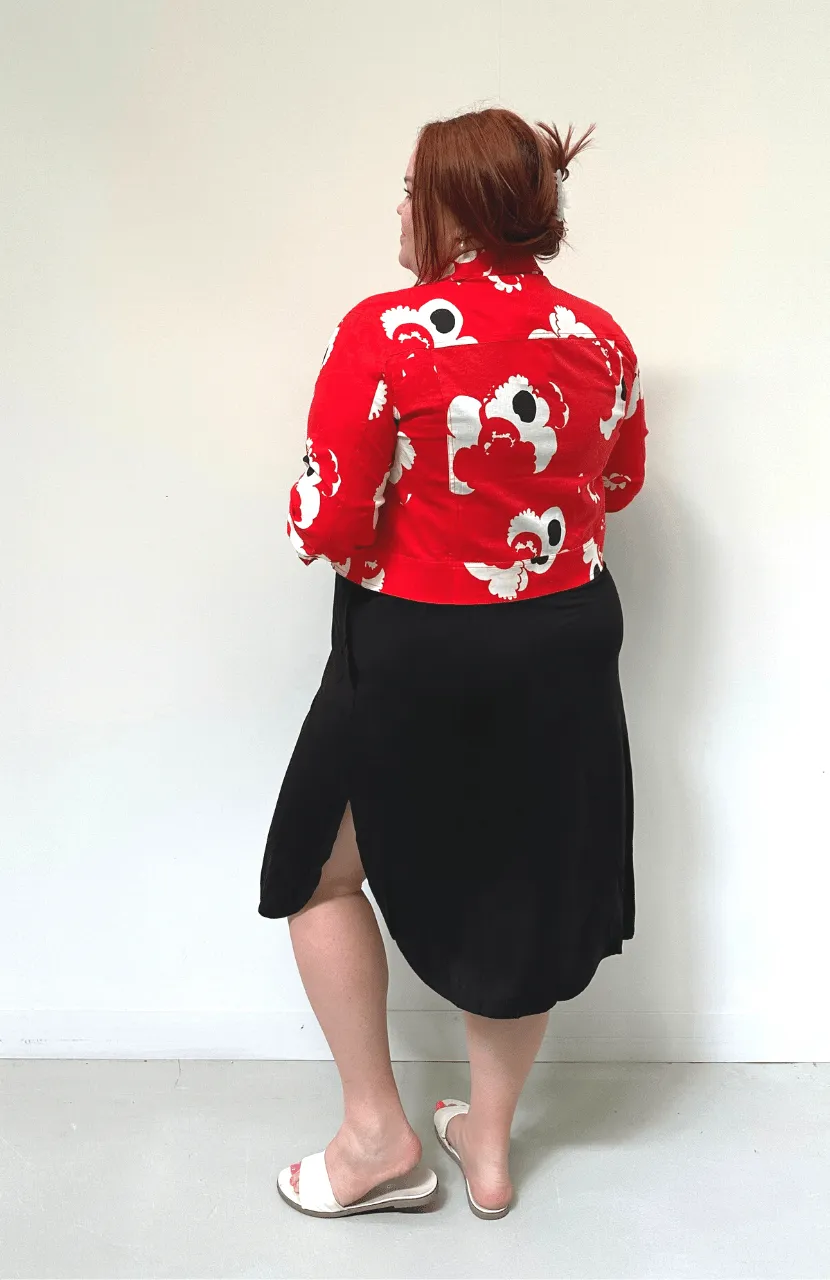 'REBEL' Stretch Linen Plus Size Jacket - Abstract Rose
