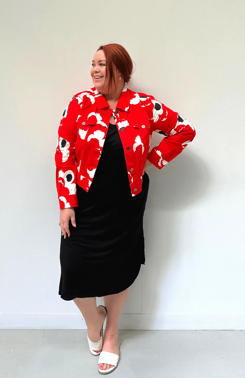 'REBEL' Stretch Linen Plus Size Jacket - Abstract Rose