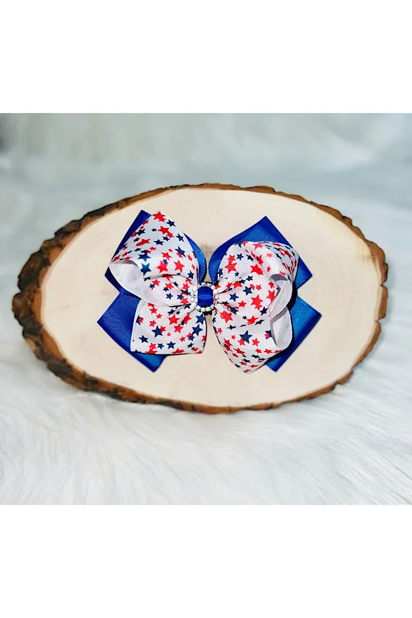 Red & blue stars printed rhinestone 7.0" hairbow (4pcd for $10.00)